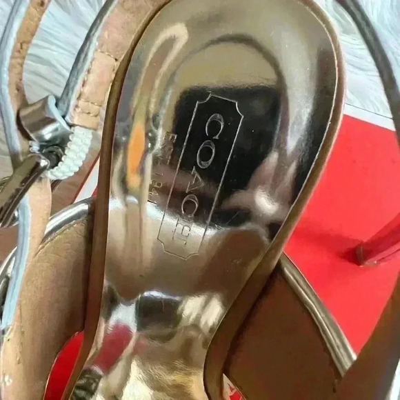 Coach Steffi Heeled Sandals – Natural/Silver, Size 6B High Heels Strap Pumps - Picture 4 of 16